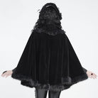 DEVIL FASHION Women's Gothic Embroidered Faux Fur Trim Velvet Cloak with Neckwear