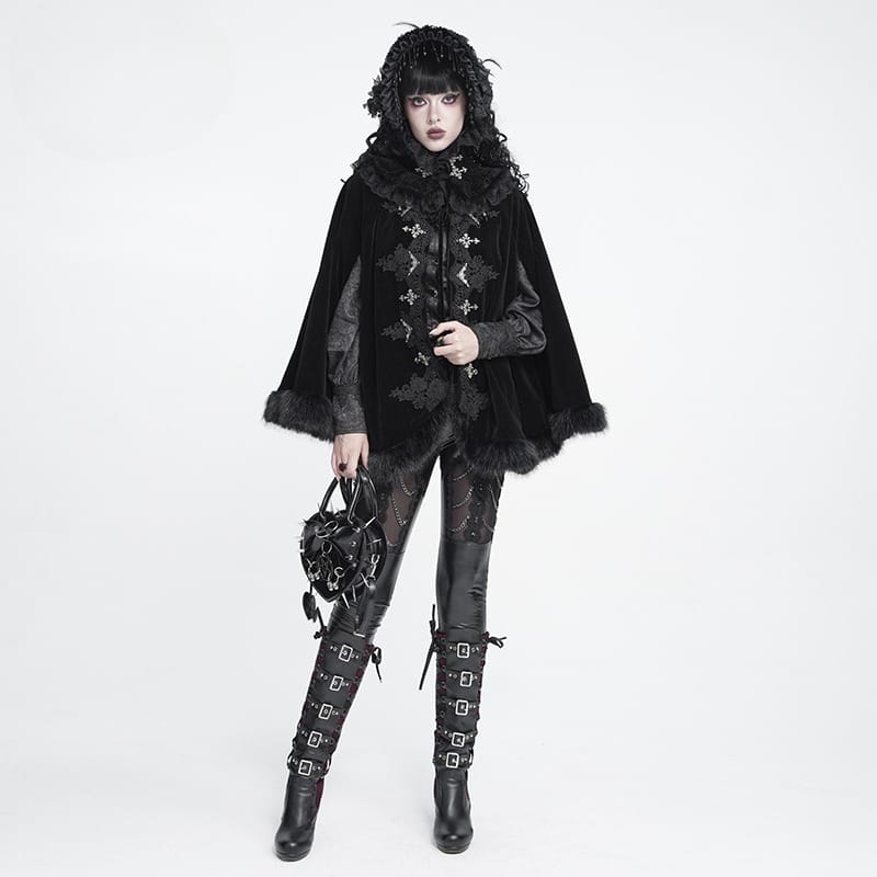 Women's Plus Size Gothic Irregular Eyelet Mesh Cardigan with Hood