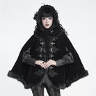 DEVIL FASHION Women's Gothic Embroidered Faux Fur Trim Velvet Cloak with Neckwear