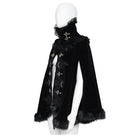 DEVIL FASHION Women's Gothic Embroidered Faux Fur Trim Velvet Cloak with Neckwear