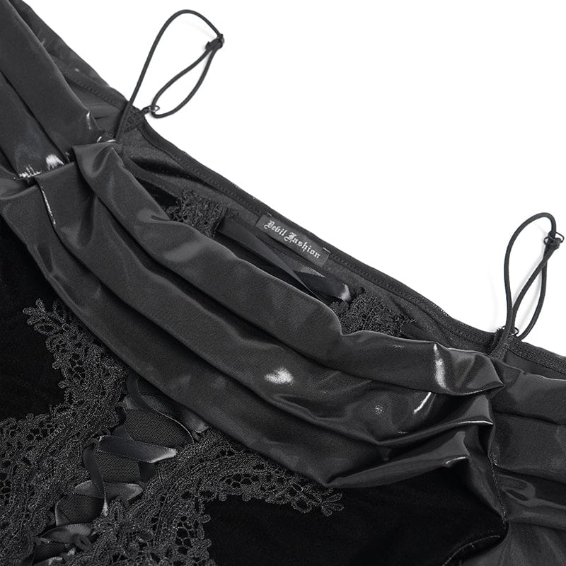 Camisa gótica con bordado y cordones en los hombros descubiertos para mujer DEVIL FASHION