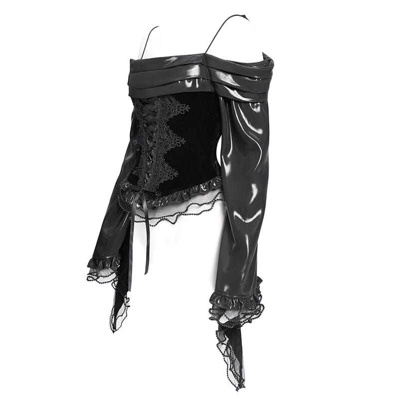 Camisa gótica con bordado y cordones en los hombros descubiertos para mujer DEVIL FASHION