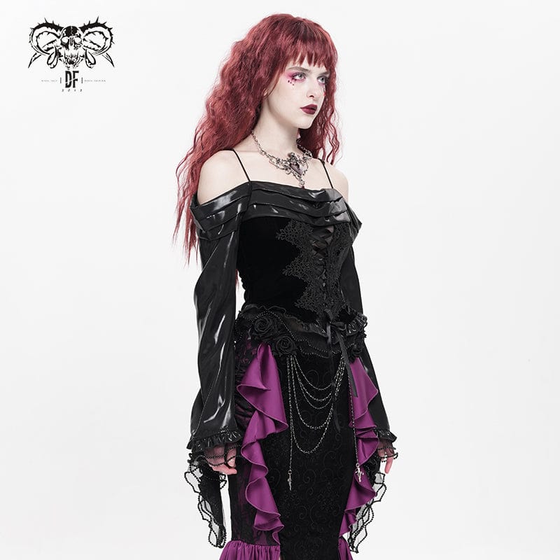 Camisa gótica con bordado y cordones en los hombros descubiertos para mujer DEVIL FASHION