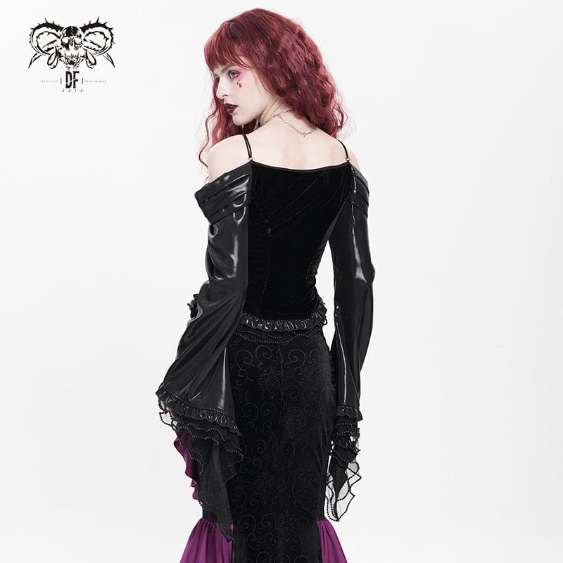 Camisa gótica con bordado y cordones en los hombros descubiertos para mujer DEVIL FASHION
