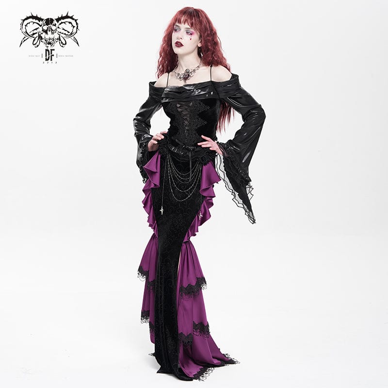 Camisa gótica con bordado y cordones en los hombros descubiertos para mujer DEVIL FASHION