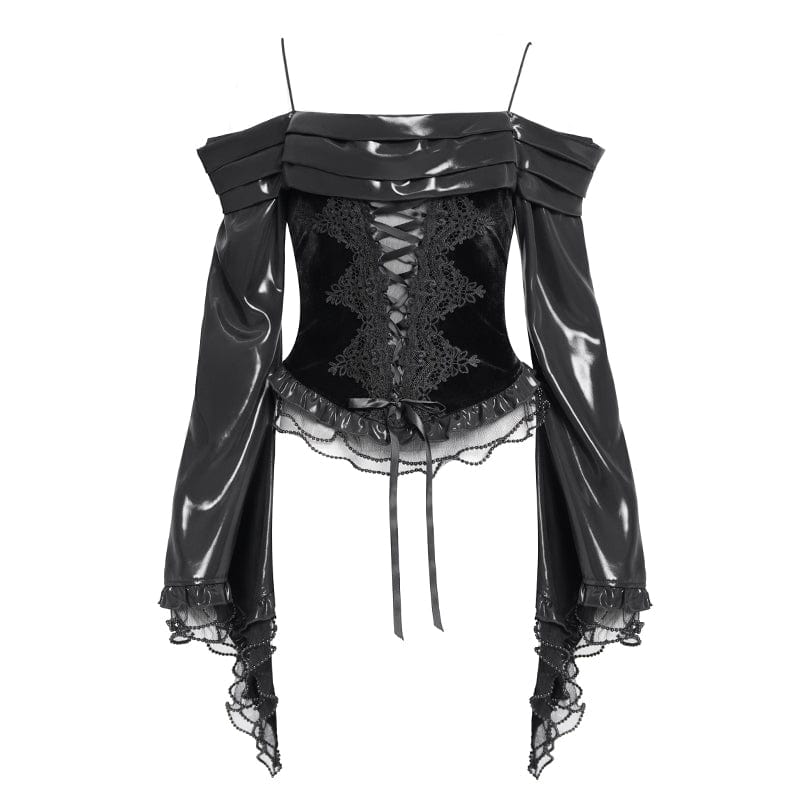 Camisa gótica con bordado y cordones en los hombros descubiertos para mujer DEVIL FASHION