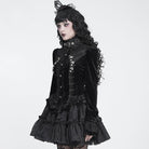 DEVIL FASHION Women's Gothic Embroidered Ruffled Stand Collar Long Sleeve Shirt Black
