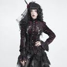 DEVIL FASHION Women's Gothic Embroidered Ruffled Stand Collar Long Sleeve Shirt Red