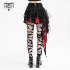 DEVIL FASHION Women's Gothic Eyelets Mesh Irregular Hem Skirt Black Red