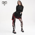 DEVIL FASHION Women's Gothic Eyelets Mesh Irregular Hem Skirt Black Red