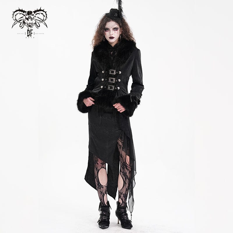 DEVIL FASHION Women's Gothic Faux Fur Bucket-up Chain Jacket