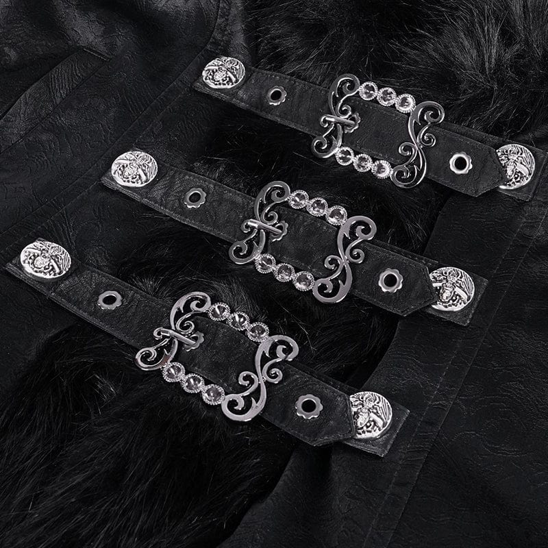 DEVIL FASHION Women's Gothic Faux Fur Bucket-up Chain Jacket