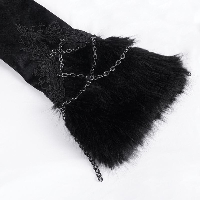 DEVIL FASHION Women's Gothic Faux Fur Bucket-up Chain Jacket