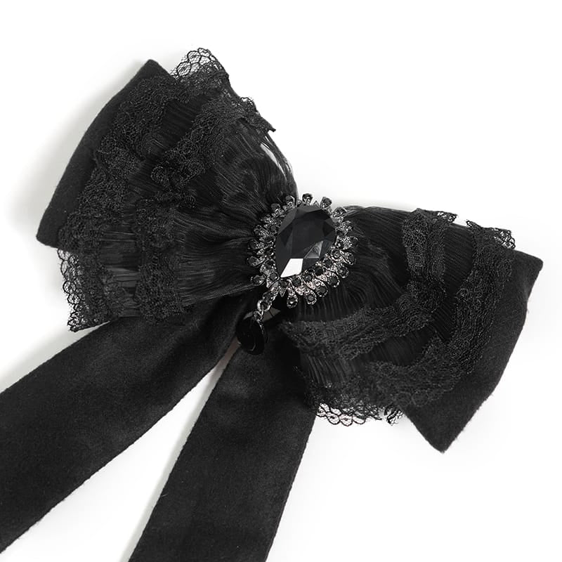 DEVIL FASHION Women's Gothic Faux Fur Collar Lace Embroidery Trim Long Coat with Detachable Bowknot