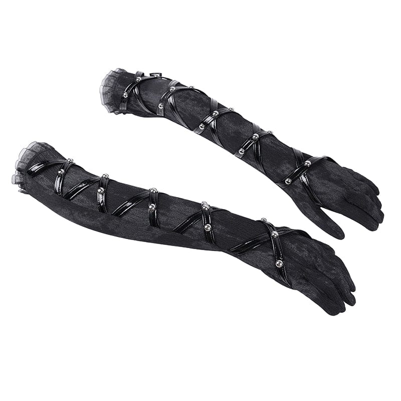 DEVIL FASHION Women's Gothic Faux Leather Cross Mesh Arm Sleeves