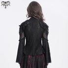 DEVIL FASHION Women's Gothic Flared Sleeved Beaded Lace Splice Shirt Black