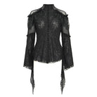 DEVIL FASHION Women's Gothic Flared Sleeved Beaded Lace Splice Shirt Black