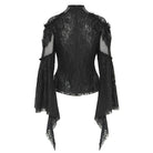 DEVIL FASHION Women's Gothic Flared Sleeved Beaded Lace Splice Shirt Black