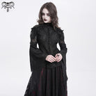 DEVIL FASHION Women's Gothic Flared Sleeved Beaded Lace Splice Shirt Black