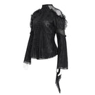 DEVIL FASHION Women's Gothic Flared Sleeved Beaded Lace Splice Shirt Black