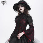 DEVIL FASHION Women's Gothic Flared Sleeved Beaded Lace Splice Shirt Red