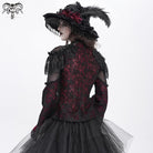 DEVIL FASHION Women's Gothic Flared Sleeved Beaded Lace Splice Shirt Red