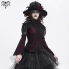 DEVIL FASHION Women's Gothic Flared Sleeved Beaded Lace Splice Shirt Red