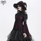 DEVIL FASHION Women's Gothic Flared Sleeved Beaded Lace Splice Shirt Red
