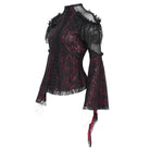 DEVIL FASHION Women's Gothic Flared Sleeved Beaded Lace Splice Shirt Red