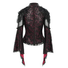 DEVIL FASHION Women's Gothic Flared Sleeved Beaded Lace Splice Shirt Red