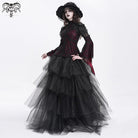 DEVIL FASHION Women's Gothic Flared Sleeved Beaded Lace Splice Shirt Red