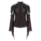 DEVIL FASHION Women's Gothic Flared Sleeved Beaded Lace Splice Shirt Red