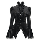 DEVIL FASHION Women's Gothic Flared Sleeved Ruffled Swallow-tailed Shirt Black