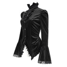 DEVIL FASHION Women's Gothic Flared Sleeved Ruffled Swallow-tailed Shirt Black