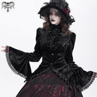 DEVIL FASHION Women's Gothic Flared Sleeved Ruffled Swallow-tailed Shirt Black