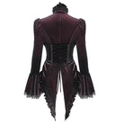 DEVIL FASHION Women's Gothic Flared Sleeved Ruffled Swallow-tailed Shirt Red
