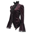DEVIL FASHION Women's Gothic Flared Sleeved Ruffled Swallow-tailed Shirt Red