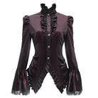 DEVIL FASHION Women's Gothic Flared Sleeved Ruffled Swallow-tailed Shirt Red