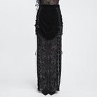 DEVIL FASHION Women's Gothic Floral Beaded Tassel Trim Ruched Long Skirt