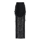 DEVIL FASHION Women's Gothic Floral Beaded Tassel Trim Ruched Long Skirt