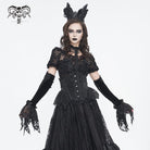 DEVIL FASHION Women's Gothic Floral Beaded Velvet Gloves