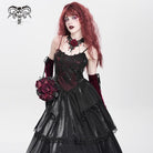 DEVIL FASHION Women's Gothic Floral Embroidered Beaded Multilayer Slip Dress Black