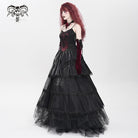 DEVIL FASHION Women's Gothic Floral Embroidered Beaded Multilayer Slip Dress Black