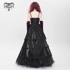 DEVIL FASHION Women's Gothic Floral Embroidered Beaded Multilayer Slip Dress Black