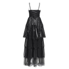 DEVIL FASHION Women's Gothic Floral Embroidered Beaded Multilayer Slip Dress Black