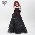 DEVIL FASHION Women's Gothic Floral Embroidered Beaded Multilayer Slip Dress Black