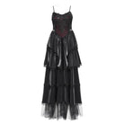 DEVIL FASHION Women's Gothic Floral Embroidered Beaded Multilayer Slip Dress Black