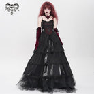 DEVIL FASHION Women's Gothic Floral Embroidered Beaded Multilayer Slip Dress Black