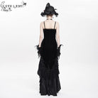 DEVIL FASHION Women's Gothic Floral Embroidered Cross Ruffle Long Slip Dress Black
