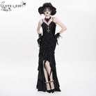 DEVIL FASHION Women's Gothic Floral Embroidered Cross Ruffle Long Slip Dress Black